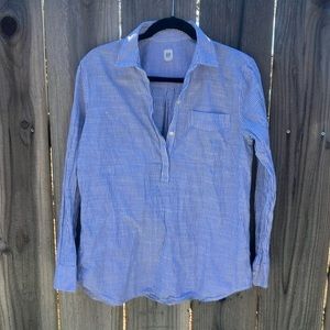 Gap Medium Oxford Henley Blue and White Stripes